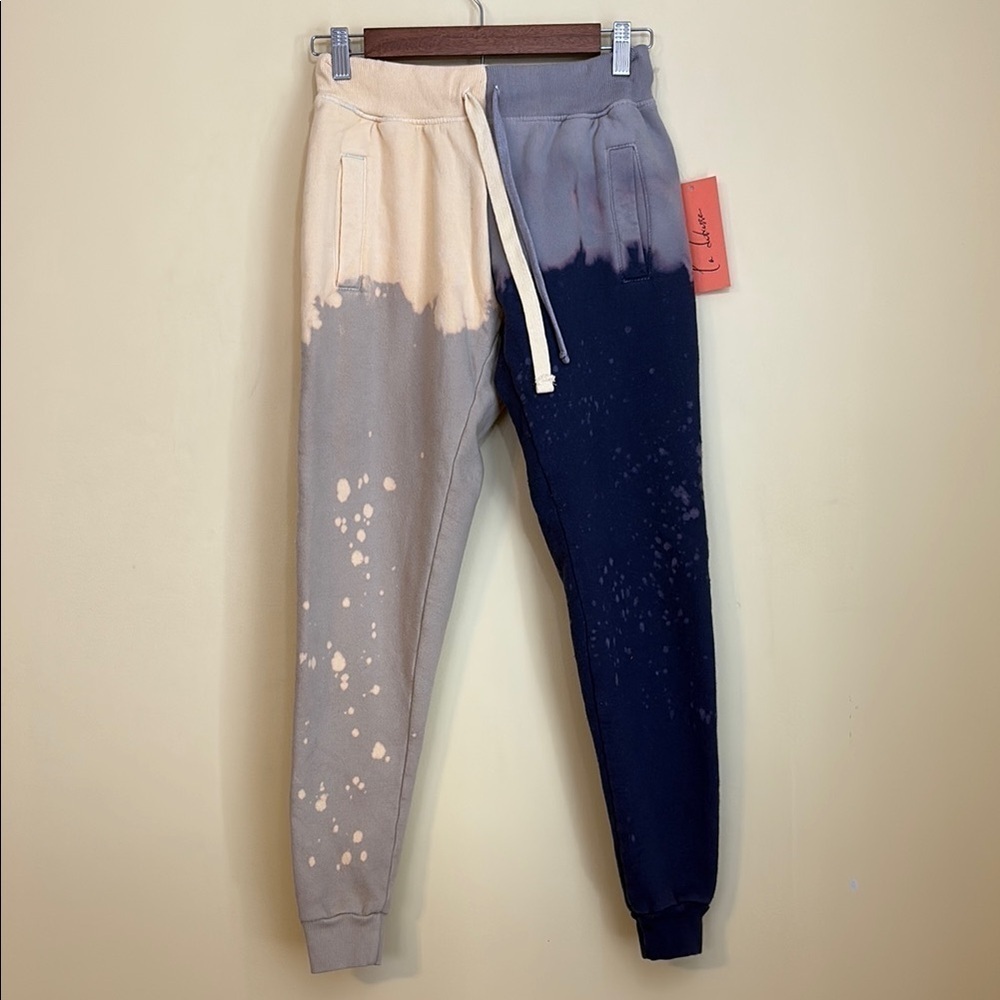 La Detresse NWT Fit The King Cotton Tie Dye Cream Blue 2-Tone Tapered Joggers S